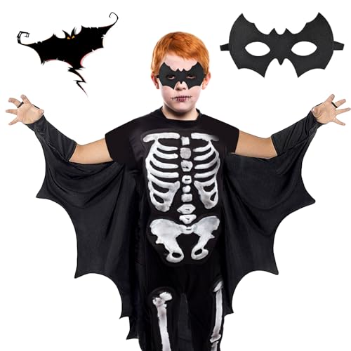 NHYDZSZ Capa de morcego, disfarce de Halloween com máscara carnaval, disfarce vampiro adequado para crianças de 3 a 10 anos (S)