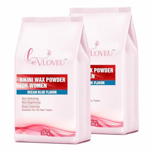 Image of VLOVEU - Bikini Wax Powder For Women - 5 Minutes Painless Herbal Wax Powder For Hair Removal|No Irritation, Bikini Wax For Women And Girls (120G) (Ocean-Blue, Pack Of 2)
