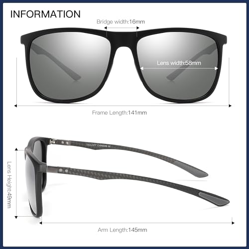 Image of Carbon Fiber Polarized Sunglasses for Men Women, Retro Square Frame, UV400 Protection HD Lens, Driving Fishing Sports