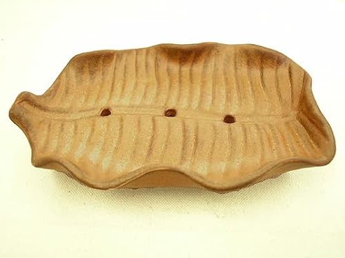 バリ タバナン ソープ ディッシュ 石鹸 ケース トレイ 陶器 ガラス リーフ ブラウン アジアン バリ タイ 雑貨 アジアン インテリア