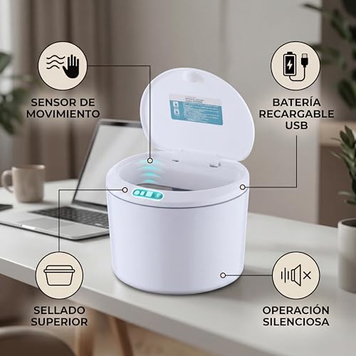 Papelera Sensor Desktop Automática con Tapa Blanca miniatura 2
