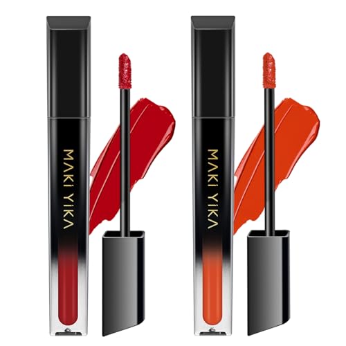 Image of MAKI YIKA 2Pc Matte Liquid Lipstick Set MVPRed Orange Lipstick Long Lasting