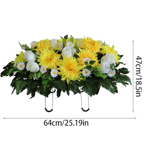Yellow Artificial Cemetery Flowers Saddle Long-Lasting Bright Color Headstone Flower Saddle Cemetery Memorial Flowers for Outdoor Tombstone Decorations. image 2