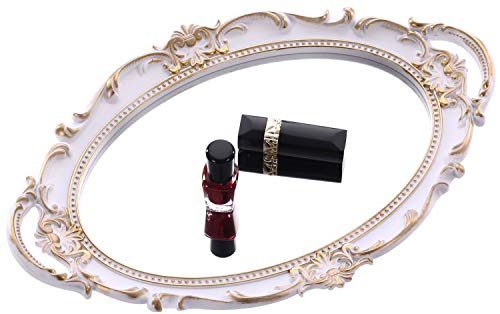 Sooyee Decorative Tray - White and Gold Mirror Tray for Bathroom Vanity, Dessert & Coffee Table, Home Decor with Handle