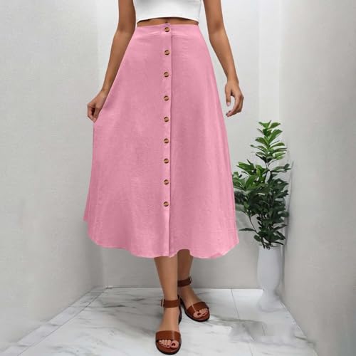 Skirts for Women Trendy Button Down High Waist Midi Skirt Soft Comfy Elegant Lightweight Flowy Lounge Clothes2