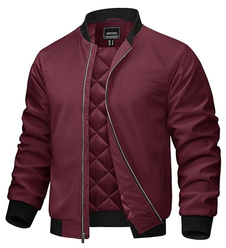 Image of TACVASEN Men's Bomber Jacket Fall Winter Warm Full Zip Windbreaker Jackets | Water-repellent windproof quilted jacket, 3 utility pockets, versatile for fall winter cold weather