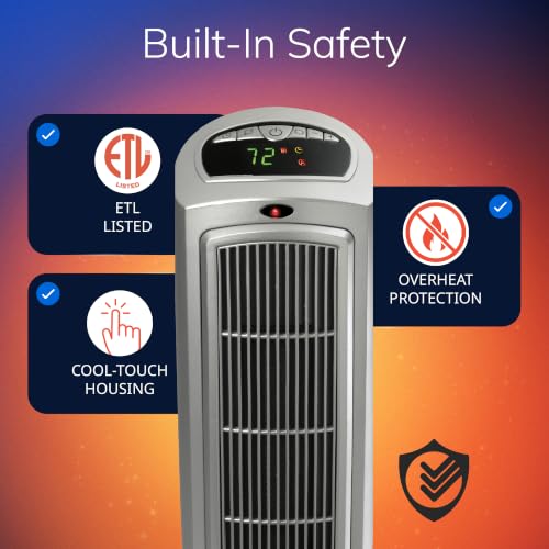 Lasko Oscillating Digital Ceramic Tower Heater for Home with Adjustable Thermostat, Timer and Remote Control, 23 Inches, 1500W, Silver, 755320 - image 3