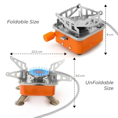 Image of Portable Butane Gas Camping Stove with Stainless Steel Foldable Pot Stand & Flexible Hose | Outdoor Cooking Stove for Camping, Trekking, Hiking, Picnic & Travel | Lightweight Gas Burner