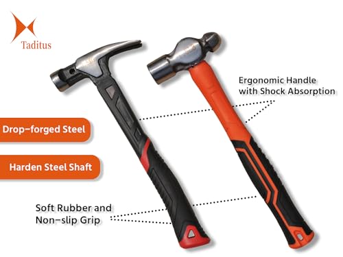 2-Piece Hammer Set, TPR Ball Peen 32 oz and Straight Claw 26 oz Hammers, Black - Image 3