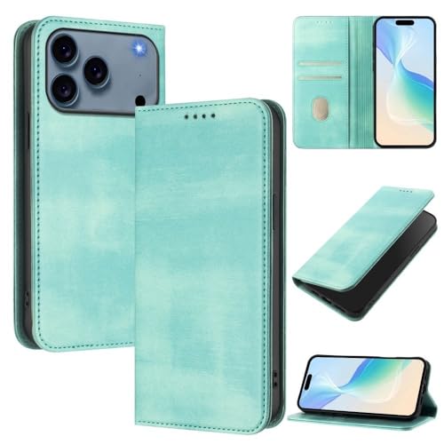 Étui iPhone 17 Pro menthe avec blocage RFID et porte-carte magnétique pour sécuriser vos données