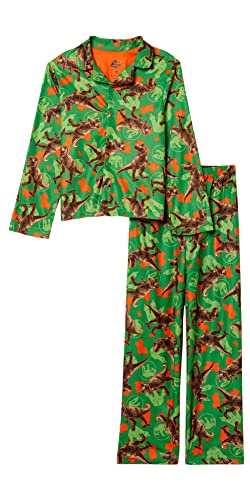 Jurassic World Boys' 2-Piece Loose-fit Button Down Pajama Set, Soft & Cute for Kids