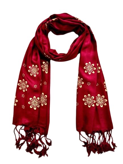 Soft Satin Floral Gold Printed Scarf for Women | Lightweight Stylish Stole with Tassels | Daily, Office, Festive & Party Wrap-image-45