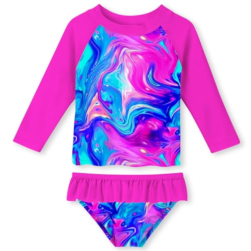 Image of UNIFACO Toddler Girls Swimsuit Rashguard Set Summer Beach Breathable Tankini with UPF 50+ Sun Protection 2-8T