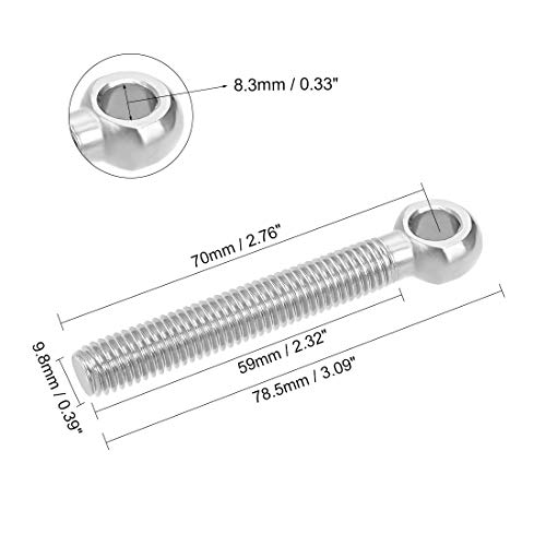 Image of uxcell M10 x 70mm 304 Stainless Steel Machine Shoulder Lift Eye Bolt Rigging 4pcs