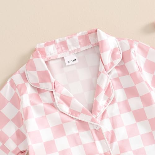 Toddler Baby Kids Satin Summer Pajamas Set Short Sleeve Button-Down Pajamas Top Pants 2Pcs Loungwear Sleepwear Pjs (H-Pink, 18-24 Months)