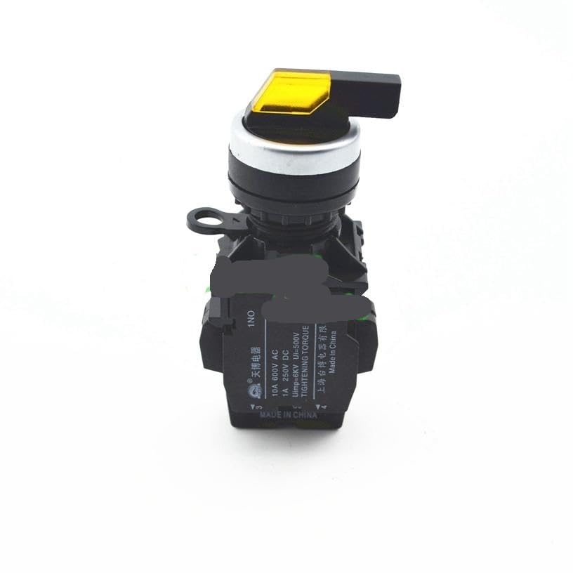 Interruptor pulsador selector de mango largo de 2 posiciones amarillo con luz