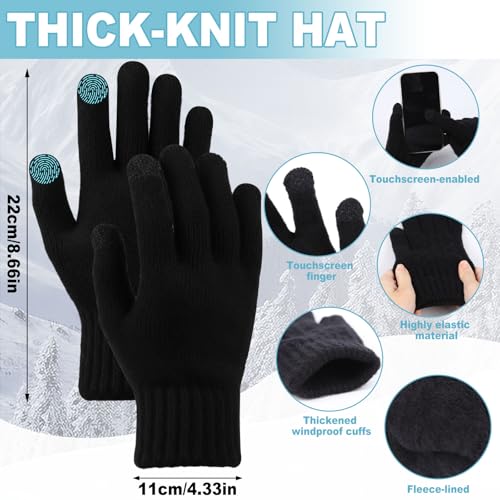 MmmLucipor Unisex Mütze Schal Handschuhe Set, Touchscreen Handschuhe Herren Damen, Weiches Fleecefutter Beanie, Winter Strickmütze, Wärmer Mütze Halswärmer, Warme Kuschelige Schal Winterset (Schwarz)