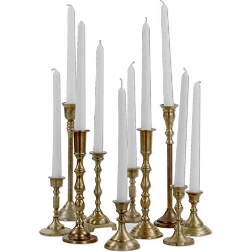 Koyal Wholesale Vintage Gold Mixed Taper Holders, Set of 10, Mismatched Candlesticks Set, Bohemian Decorative Candle Set
