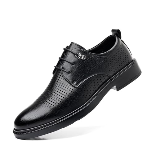 Men's Summer Hollow Breathable Leather Shoes Business Casual Shoes Oxfords(Black,9) - Main Image