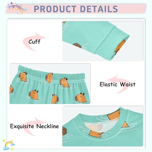 Pajama Sets Long Sleeve Swimming Capybara Pattern Print Soft Comfy Sleepwear 2 Piece PJS 3-8T4