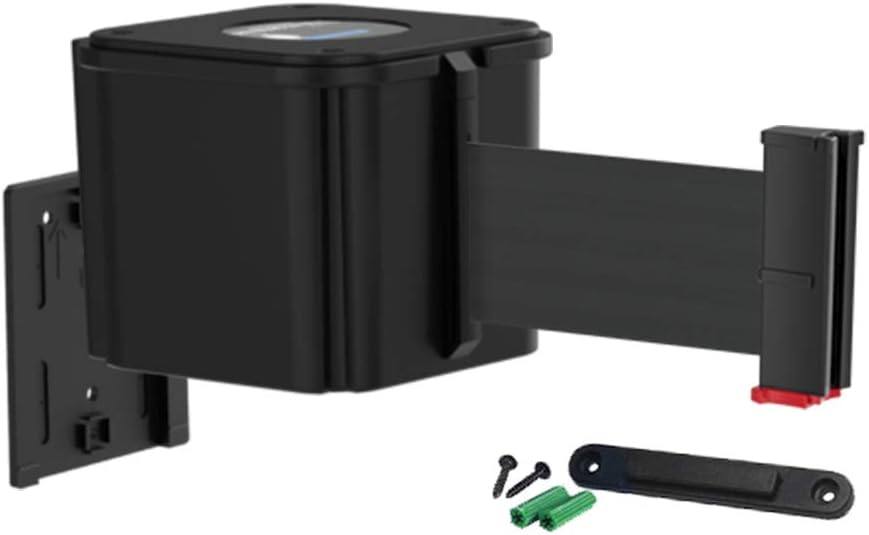 WM412 Retractable Belt Wall Mounted Smooth Black Crowd Control Barrier and Receiving End, 20' Black Belt