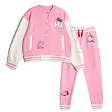 Hello Kitty Big Girls Fleece Varsity Bomber Jacket and Jogger Pants Outfit Set Pink/White 14-16