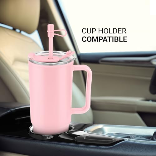 Image of MILTON Maven 1000 Plastic Water Tumbler | 2-in1 Lid Sip or Gulp | Crystal Clear BPA Free-Food Grade| Sturdy Handle | Large Travel Mug for Gym, Office & Outdoor Use, 1 L, Pink