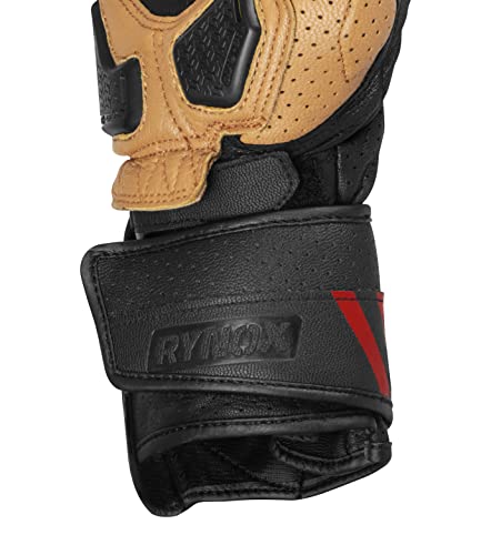 Image of Rynox Storm Evo 3 Gloves - CE Certified Full Gauntlet Motorcycle Riding Leather Gloves | Impact Protection | Scaphoid Protection | Abrasion Resistance - Sand Brown Black | Medium