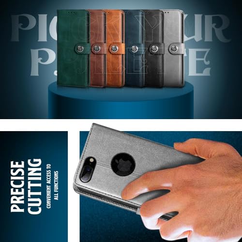 Image of WOW IMAGINE Shock Proof Flip Cover Back Case for Apple iPhone 7 Plus | 8 Plus (Luxury Button Flip Case, Stone Grey)