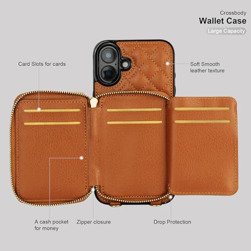 Bocasal Crossbody Wallet Case Card Holder for iPhone 16 Plus, Brown by Bocasal - Used condition - Image 7