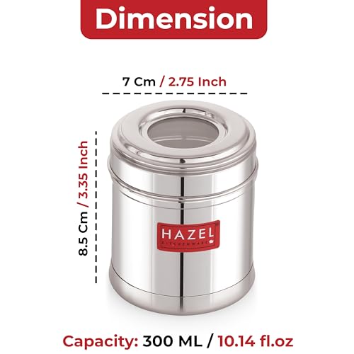 Image of HAZEL Stainless Steel Kitchen Containers 300ml Set of 2 with Transparent See-Through Lid | Airtight Spice & Dry Fruit Storage Jars
