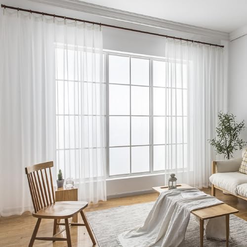 Ftinala Off White Sheer Curtains 102 Inch Long 2 Panels,