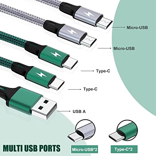 Multi Charging Cable[3A 4Ft 2-Pack], New Braided 4 in 1 USB with 2 Type C/2 Micro USB Connectors Fast Charger Cord, for iPhone 17 16 15 Series, Google, Samsung, LG, Sony, Cell Phones Tablets and More