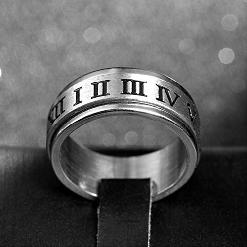 Image of PAURO Roman Numerals Spin Worry Ring | Unisex Stainless Steel, Roman Numerals Spin Worry Ring for Anxiety