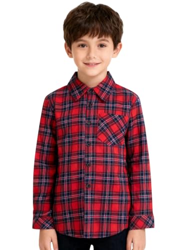 Image of Yoimira Boys Flannel Shirts Kids Long Sleeve Plaid Tops Casual Button Down Shirt Western Plaid Jacket