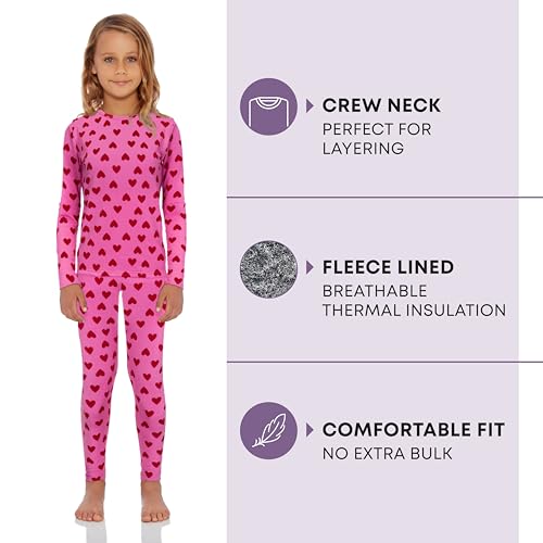 Rocky Thermal Underwear Kids Girls Thermal Underwear Set Toddler Long Johns kid Thermals Kid Base Layer kids thermals top bottom set Winter Clothes Shirt Pants Ski/Extreme Cold (Heart, XS, Heavy)2