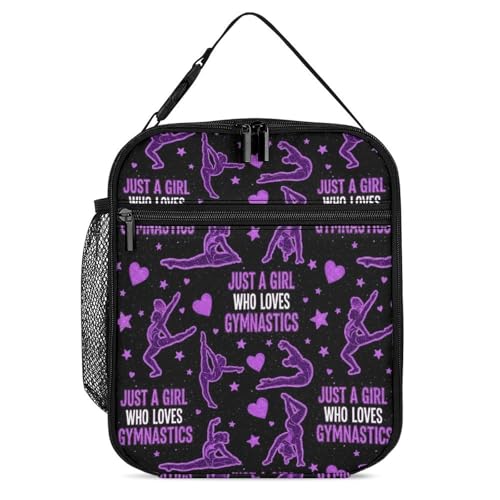 Who Loves Gymnastics Purple Insulated Lunch Bag