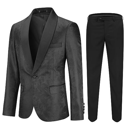 Boyland Mens 2 Pieces Paisley Suit Tuxedo Shawl Lapel Prom Wedding Dress Single Breasted Casual Suit with Black Trousers