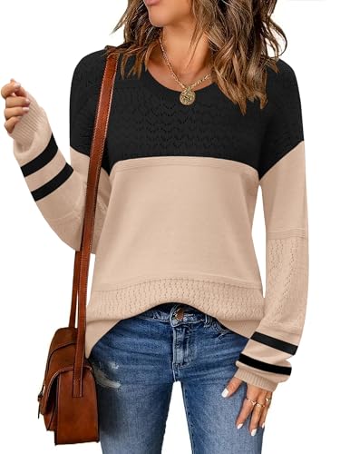 Zeagoo Sweaters for Women Long Sleeve Tops Soft Knit Crew Neck Pullover Sweater Lightweight Crochet 2025 Fall Outfits2