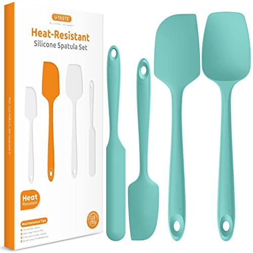 Image of Heat Resistant Silicone Spatula Set: U-Taste 600ºF High Temp Seamless Food Grade Utensil, Flexible Rubber Silicon Kitchen Cooking Mixing Baking Scraper for Nonstick Cookware Set of 4 (Aqua Sky)
