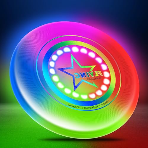 LED Light Up Flying Disc Toys for Kids Adults, 7 Colors Modes Smart Modes Flying Ring, Rechargeable, 175g, Easter Basket - Detailed View