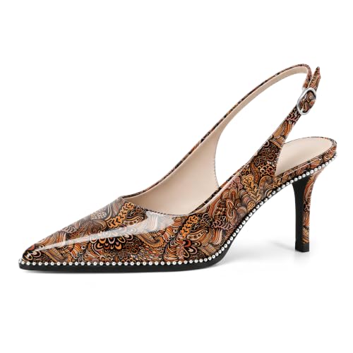 Image of YODEKS Slingback Heels for Women Pointy Toe Beaded Heels Close Toe Kitten Heel Pumps 2.5 Inch Stiletto Pumps Wedding Party Dressy Shoes