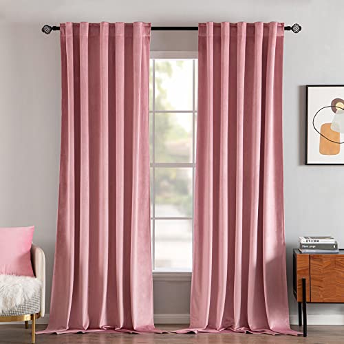 Image of MIULEE Velvet Curtains 52x90 inches 2 Panels Blush Pink Blackout Curtains | Luxury, Bedroom Living Room, Thermal Insulated, Super Soft Window Drapes, Rod Pocket & Back Tab