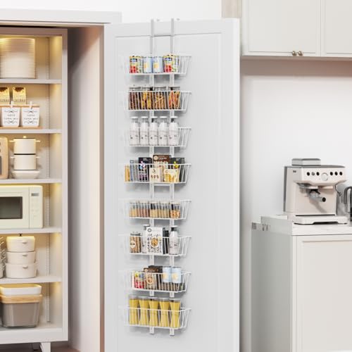 Organizador de despensa de 8 niveles con cestas de malla, estante plegable de metal para colgar especias con 8 cestas para organizadores de cocina y almacenamiento, para el hogar y la cocina,