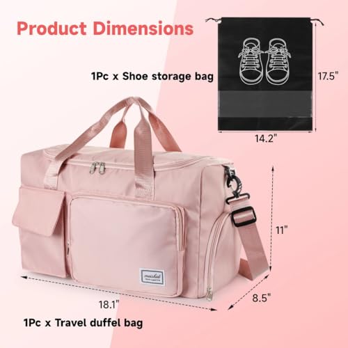 Duffel Travel Bag with Dry and Wet Compartments, Women's Waterproof Weekend Gym Bag, Overnight Tote with Shoe Area and Trolley Sleeve2