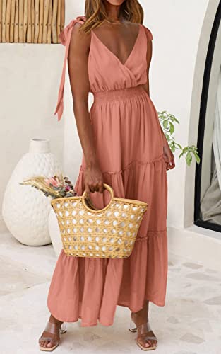 Image of PRETTYGARDEN Women's Cross Neck Summer Sleeveless Tiered Maxi Dress Beach Tie Strap Smocked Long Dresses Pleated Sundress