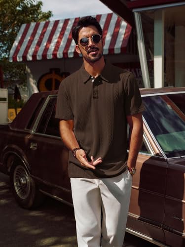 PJ PAUL JONES Men's Textured Knit Polo Shirt Short Sleeve Regular Fit Stretch Collared Summer Shirts2