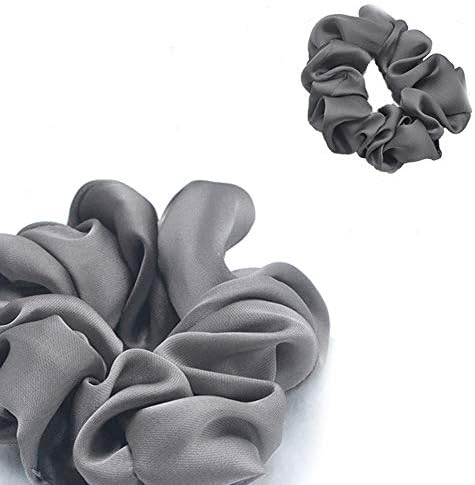 2 Pack Solid Satin Hair Scrunchies Silky Hair Ties No Creasing Hair Eleastic Bands Scrunchy Hair Ties Ropes Ponytail Holders Wrist Cloth Bands Sleep, Shower for Girls and Women (Grey)
