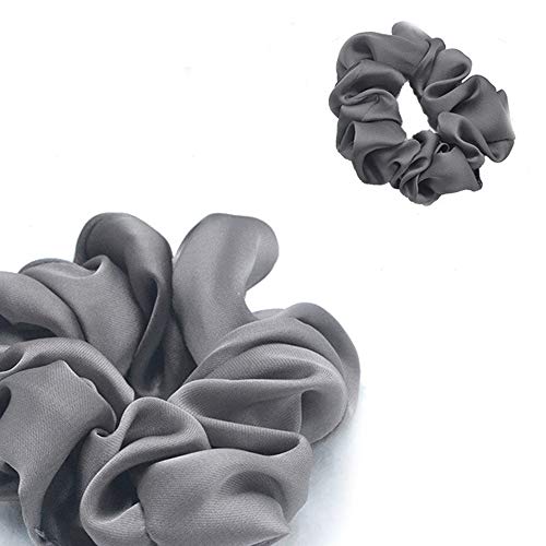 2 Pack Solid Satin Hair Scrunchies Silky Hair Ties No Creasing Hair Eleastic Bands Scrunchy Hair Ties Ropes Ponytail Holders Wrist Cloth Bands Sleep, Shower For Girls And Women (Grey) #TOP3