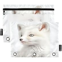 3 Ring Pencil Pouch Bag Portrait Of A White Fox Cub Bulk Zipper Pouches for 3 Ring Binder with Clear Window for Pencil Cases Office